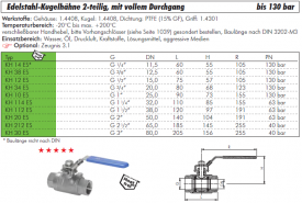 Edelstahl-Kugelhähne 2-teilig, mit vollem Durchgang, IG, Hahn, Kugelhahn, Edelstahlkugelhahn, von 40 bis 130 bar, alle Größen